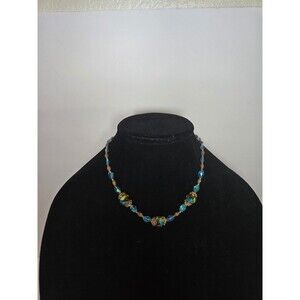 Beaded Necklace Shades of Blue Gold Tone Lobster Claw Clasp